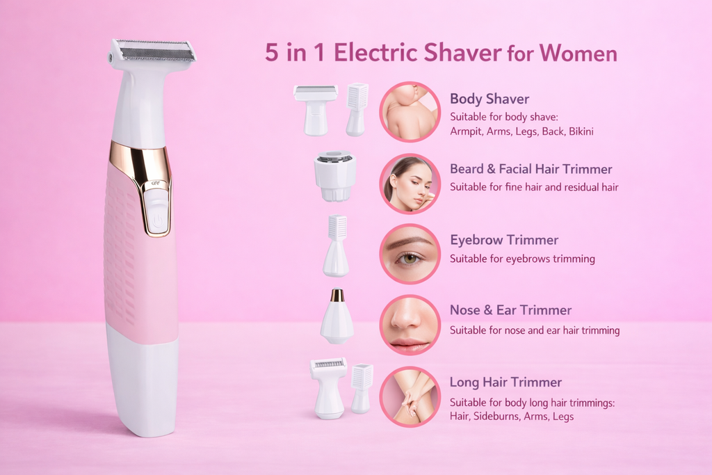 Electric Razors Shavers for Women, Trimmer 5 in 1 Wet/Dry